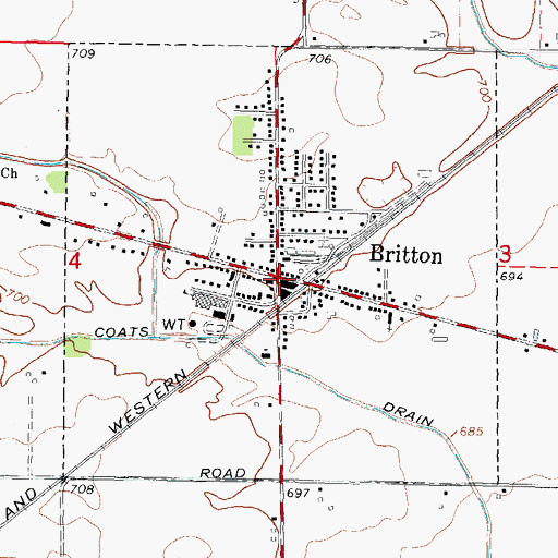 Topographic Map of Britton Fire Department, MI