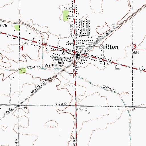 Topographic Map of Britton Bethel Baptist Church, MI