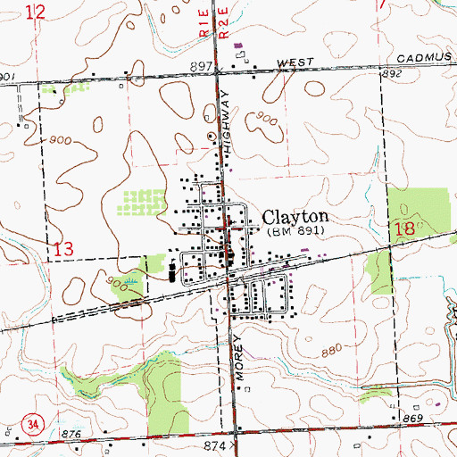 Topographic Map of Clayton Post Office, MI