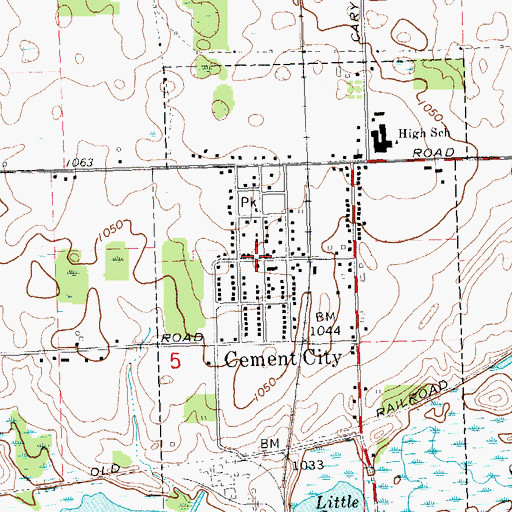 Topographic Map of Cement City Post Office, MI