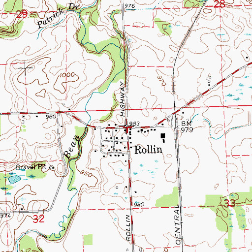 Topographic Map of Rollin Post Office, MI