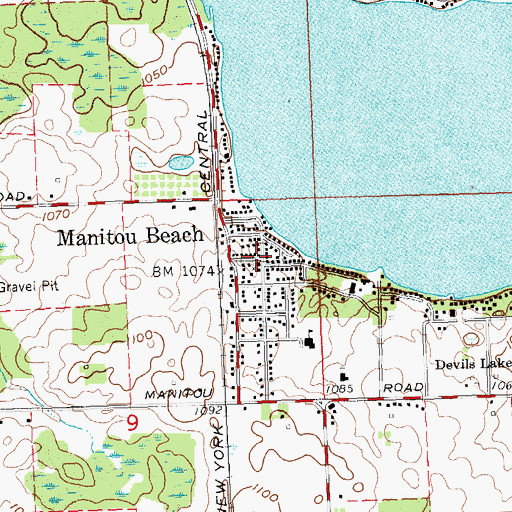 Topographic Map of Manitou Beach Post Office, MI