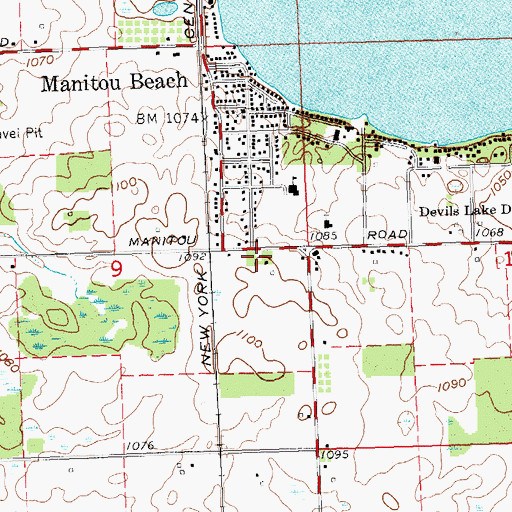 Topographic Map of Manitou Road Baptist Church, MI