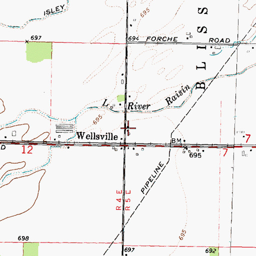Topographic Map of Wellsville United Methodist Church, MI
