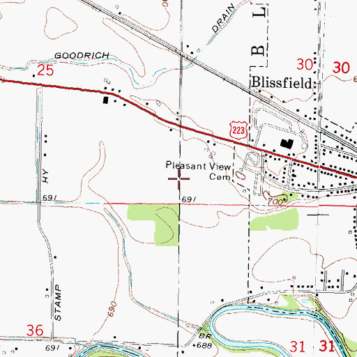 Topographic Map of Blissfield Health Center, MI