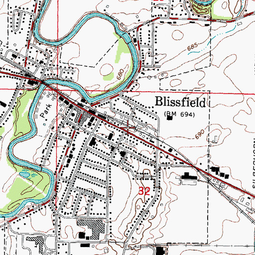 Topographic Map of Blissfield Township Fire Department, MI