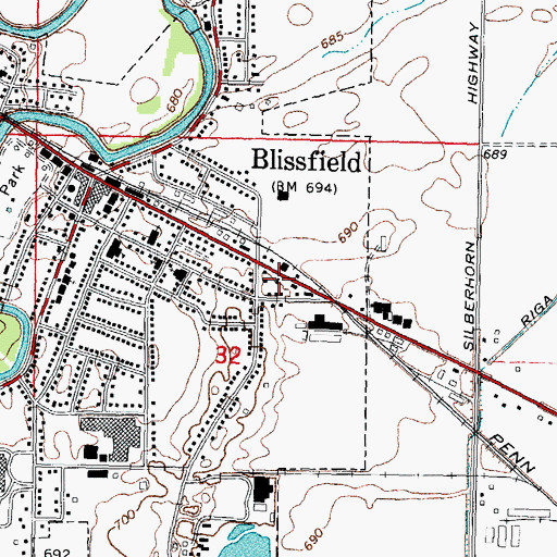 Topographic Map of Blissfield Police Department, MI