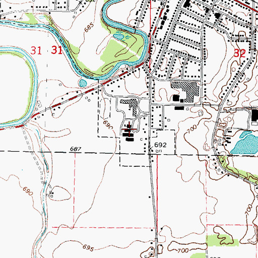 Topographic Map of Blissfield Elementary School, MI