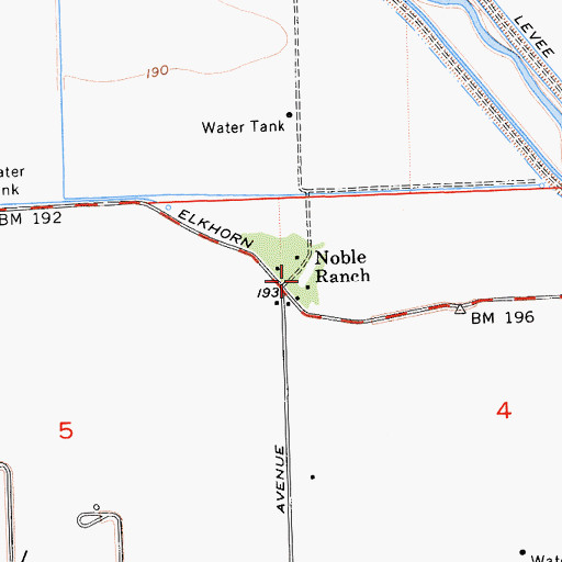 Topographic Map of Noble Ranch, CA