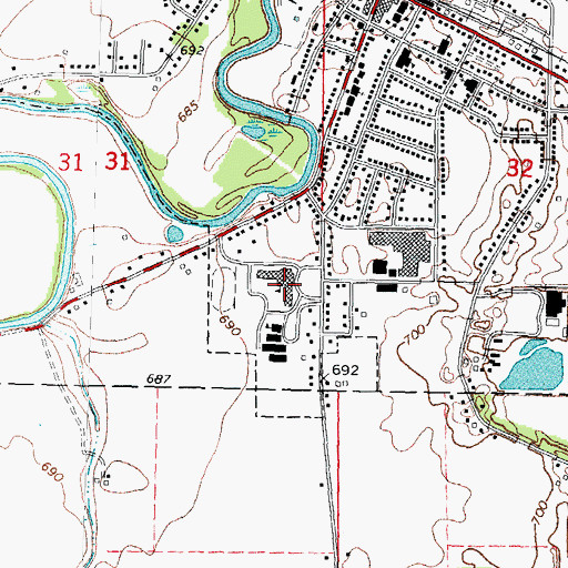 Topographic Map of Blissfield Senior High School, MI