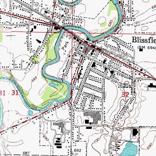 Topographic Map of Schultz-Holmes Memorial Library, MI