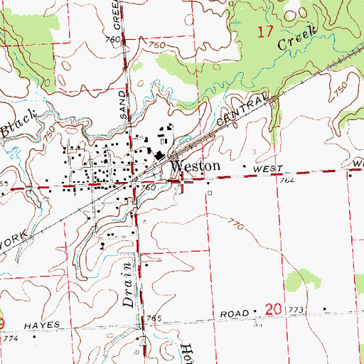 Topographic Map of New Weston Cemetery, MI