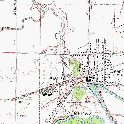 Topographic Map of Deerfield Village Cemetery, MI