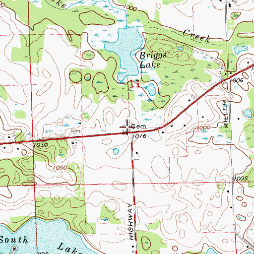 Topographic Map of Briggs Cemetery, MI