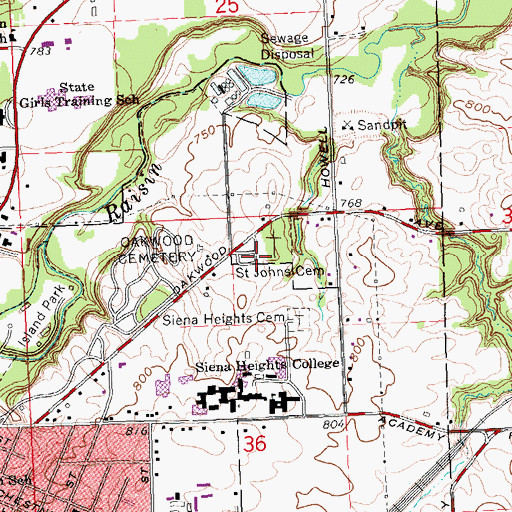 Topographic Map of Saint Joseph's Catholic Cemetery, MI