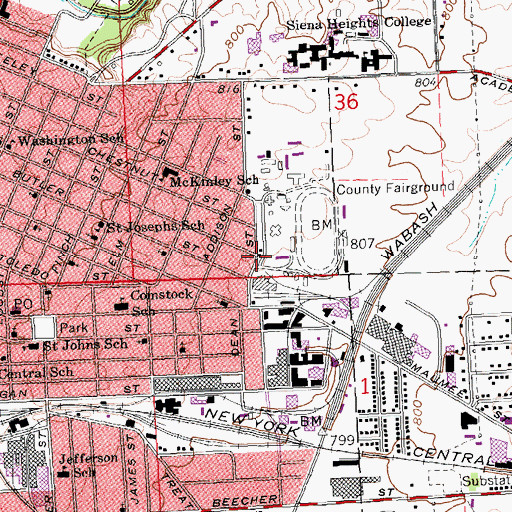 Topographic Map of Lenawee County Fairgrounds Historical Marker, MI