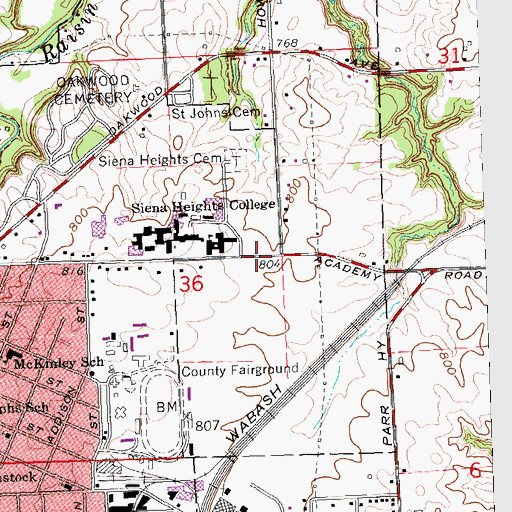 Topographic Map of Saint Joseph Hospital and Home for the Aged Historical Marker, MI