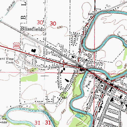 Topographic Map of Hiram D Ellis House Historical Marker, MI