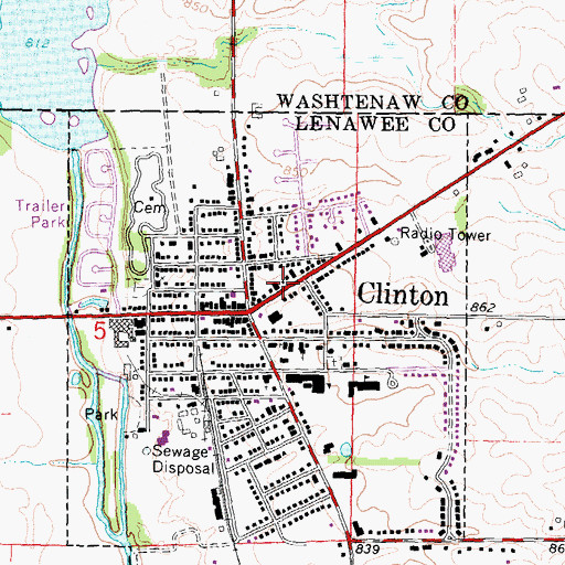 Topographic Map of Site of the Clinton Inn Historical Marker, MI