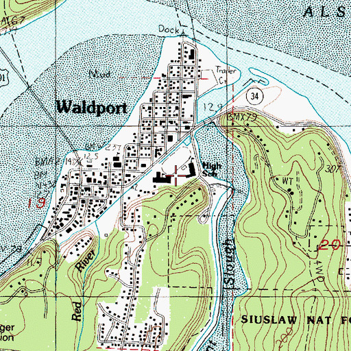 Topographic Map of Waldport High School, OR