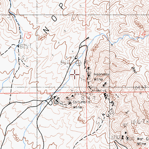 Topographic Map of Nooday Mine, CA