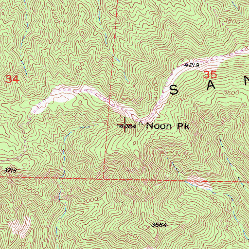 Topographic Map of Noon Peak, CA