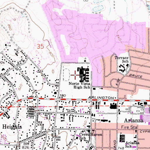 Topographic Map of Norte Vista High School, CA