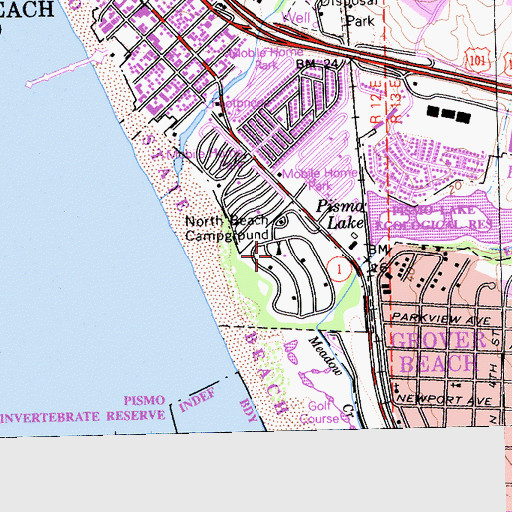 Topographic Map of North Beach Campground, CA
