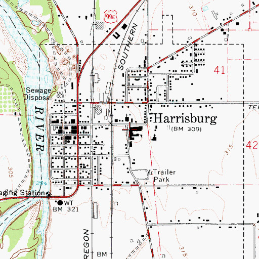 Topographic Map of Harrisburg Elementary School, OR