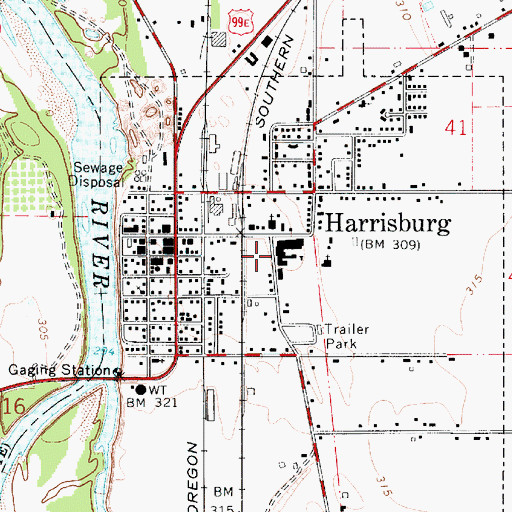Topographic Map of Harrisburg Middle School, OR