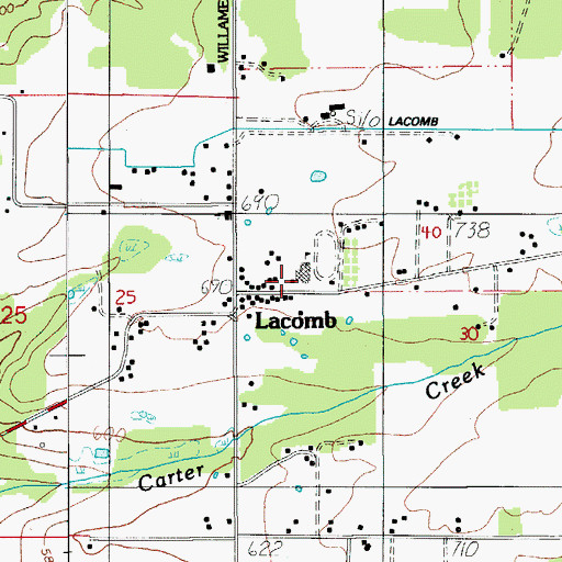 Topographic Map of Lacomb School, OR