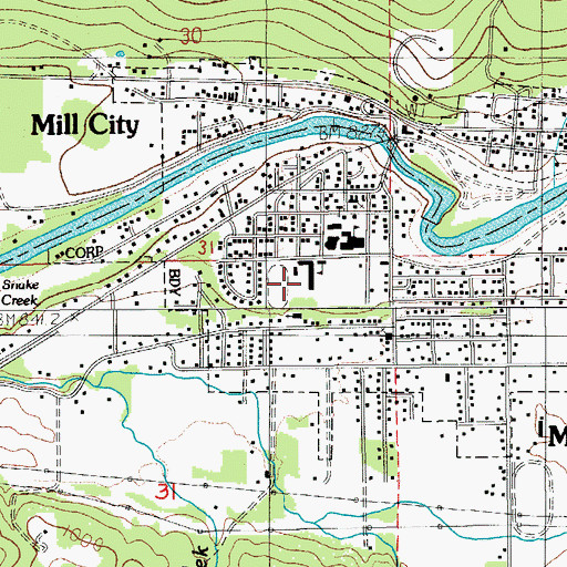 Topographic Map of Mill City Elementary School, OR