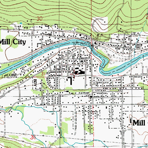 Topographic Map of Sanitam Junior - Senior High School, OR