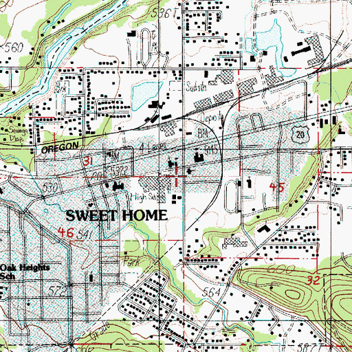 Topographic Map of Sweet Home Charter School, OR
