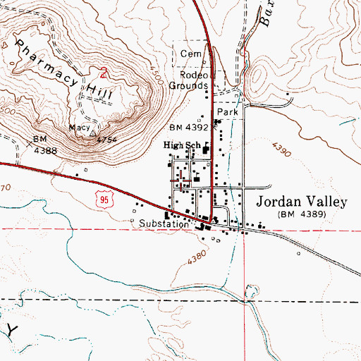 Topographic Map of Jordan Valley Elementary School, OR