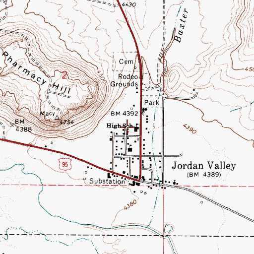 Topographic Map of Jordan Valley High School, OR