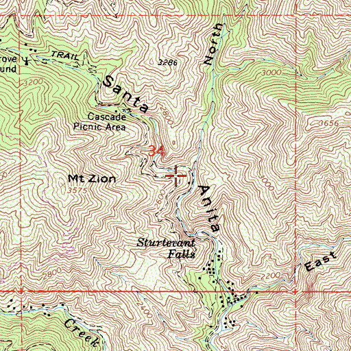 Topographic Map of North Fork Santa Anita Canyon, CA