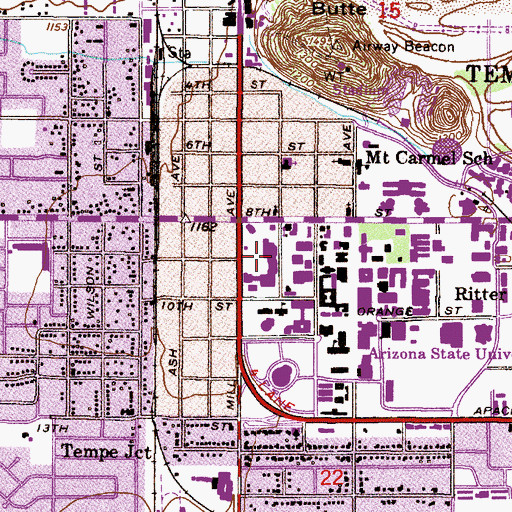Topographic Map of Tempe Center, AZ