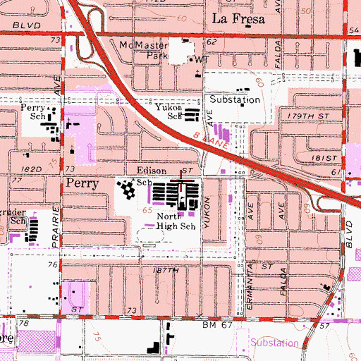 Topographic Map of North High School, CA