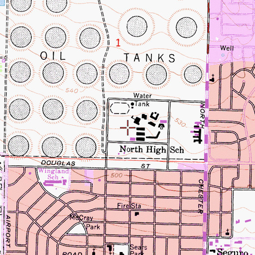 Topographic Map of North High School, CA