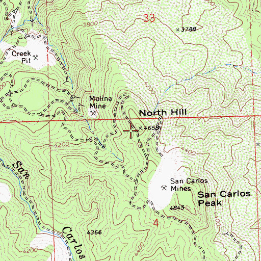 Topographic Map of North Hill, CA