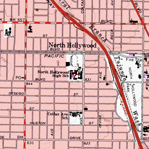 Topographic Map of North Hollywood Senior High School, CA