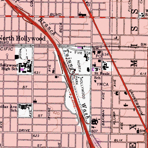 Topographic Map of North Hollywood Park, CA