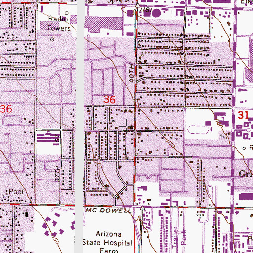 Topographic Map of Church of Christ Monte Vista, AZ