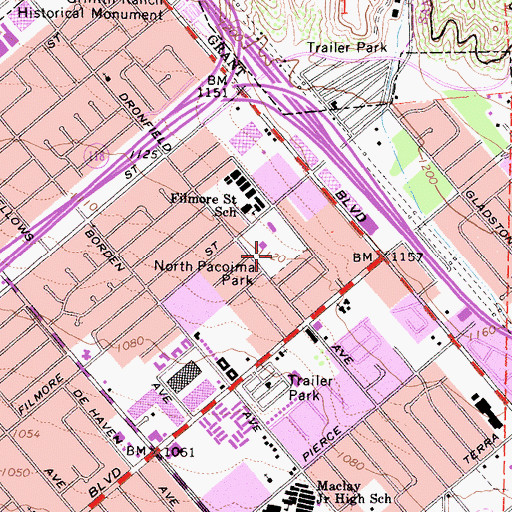 Topographic Map of Hubert H Humphrey Memorial Park, CA