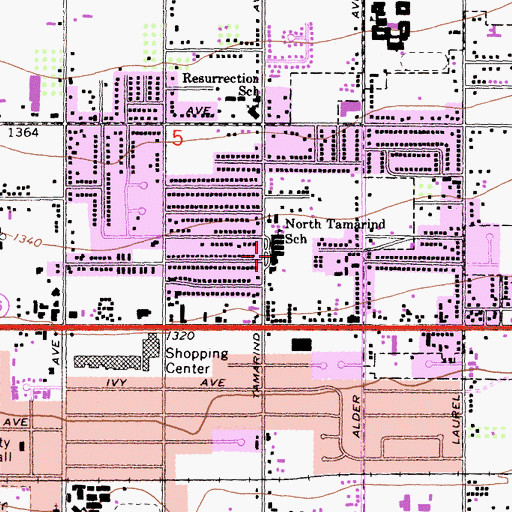 Topographic Map of North Tamarind Elementary School, CA
