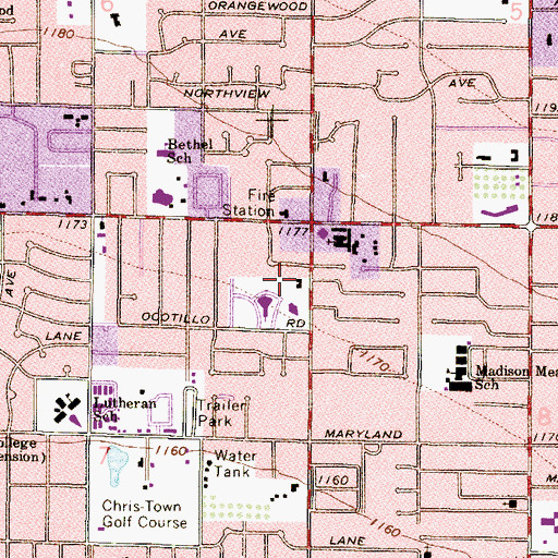 Topographic Map of First Christian Church of Phoenix, AZ