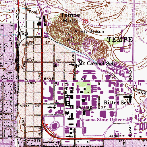 Topographic Map of Arizona State University Fulton Center, AZ