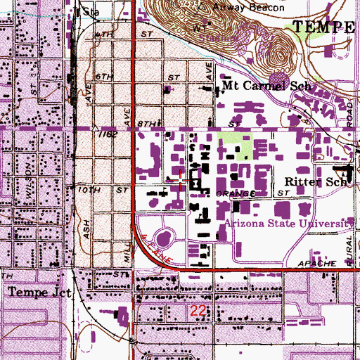 Topographic Map of Dixie Gammage Hall, AZ