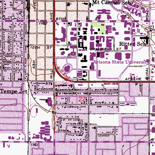 Topographic Map of Hayden Hall, AZ